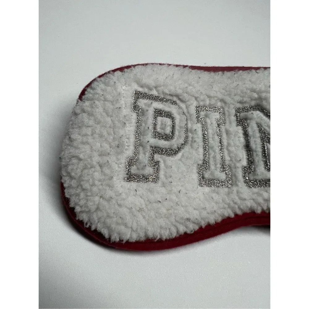 Victoria Secret PINK Eye Mask/Red and White Silver Logo Sherpa - Picture 5 of 8
